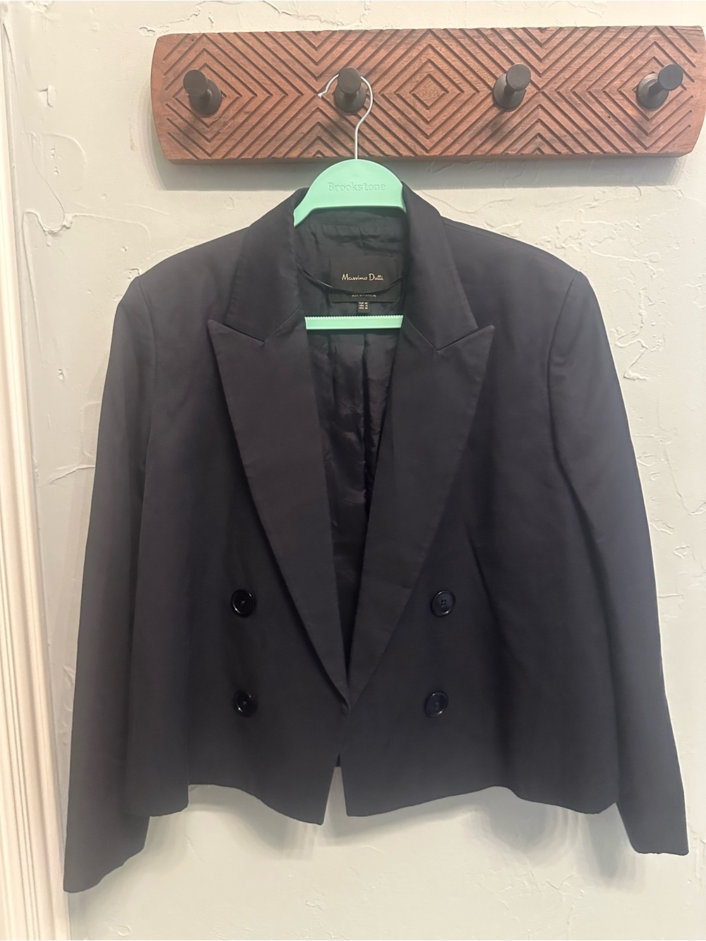 Massimo Dutti Navy Double-Breasted Blazer